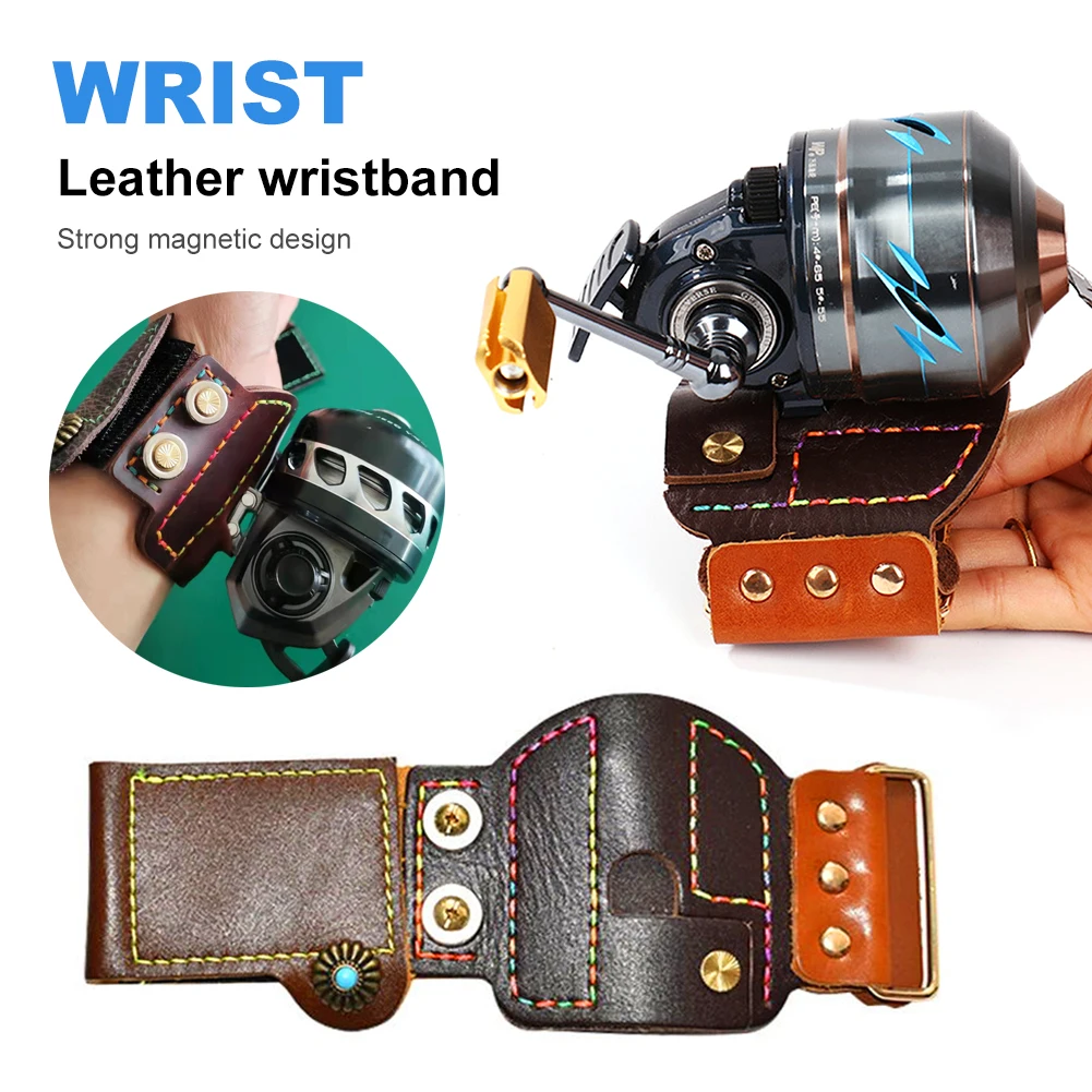 

Fishing Reel Wrist Strap Shooting Fish Leather Wristband with Strong Magnetic Slingshot Fishing Reel Holder Belt Fish Tackles