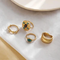 new vintage court geometric oval irregular texture green crystal metal finger ring for women exaggerated combination jewelry y2k