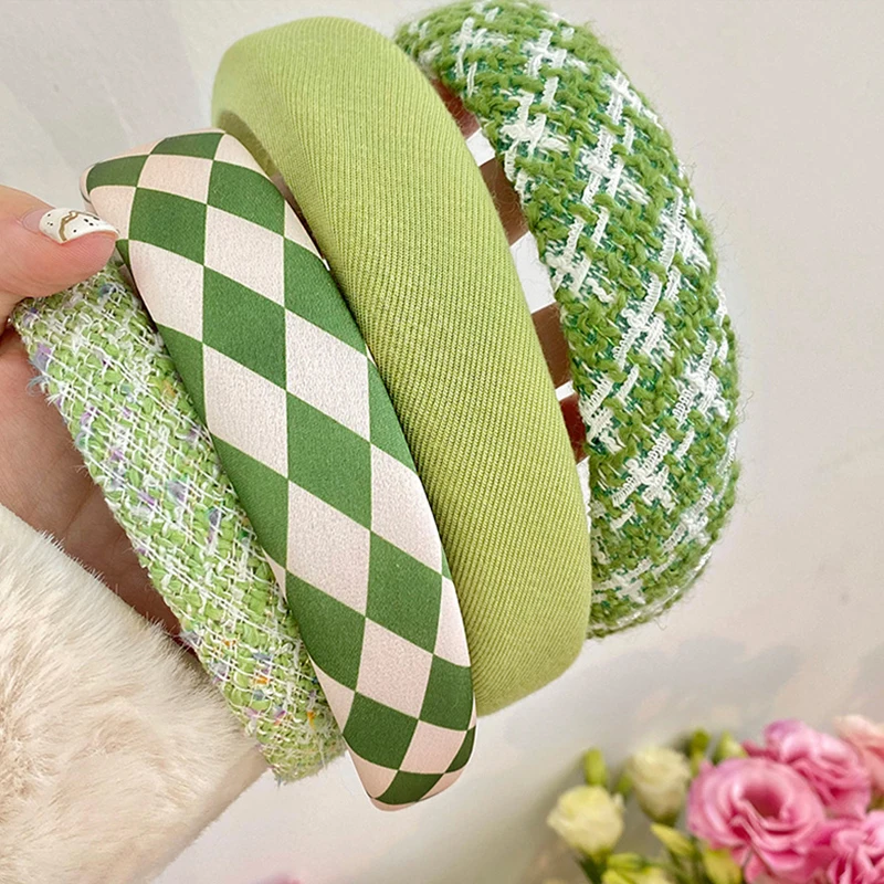 

1Pcs Green Fashion Plaid Woven Hair Card Hair Band Ladies New Headband Makeup Hair Hoop Headdress Fresh Cute Hair Accessories