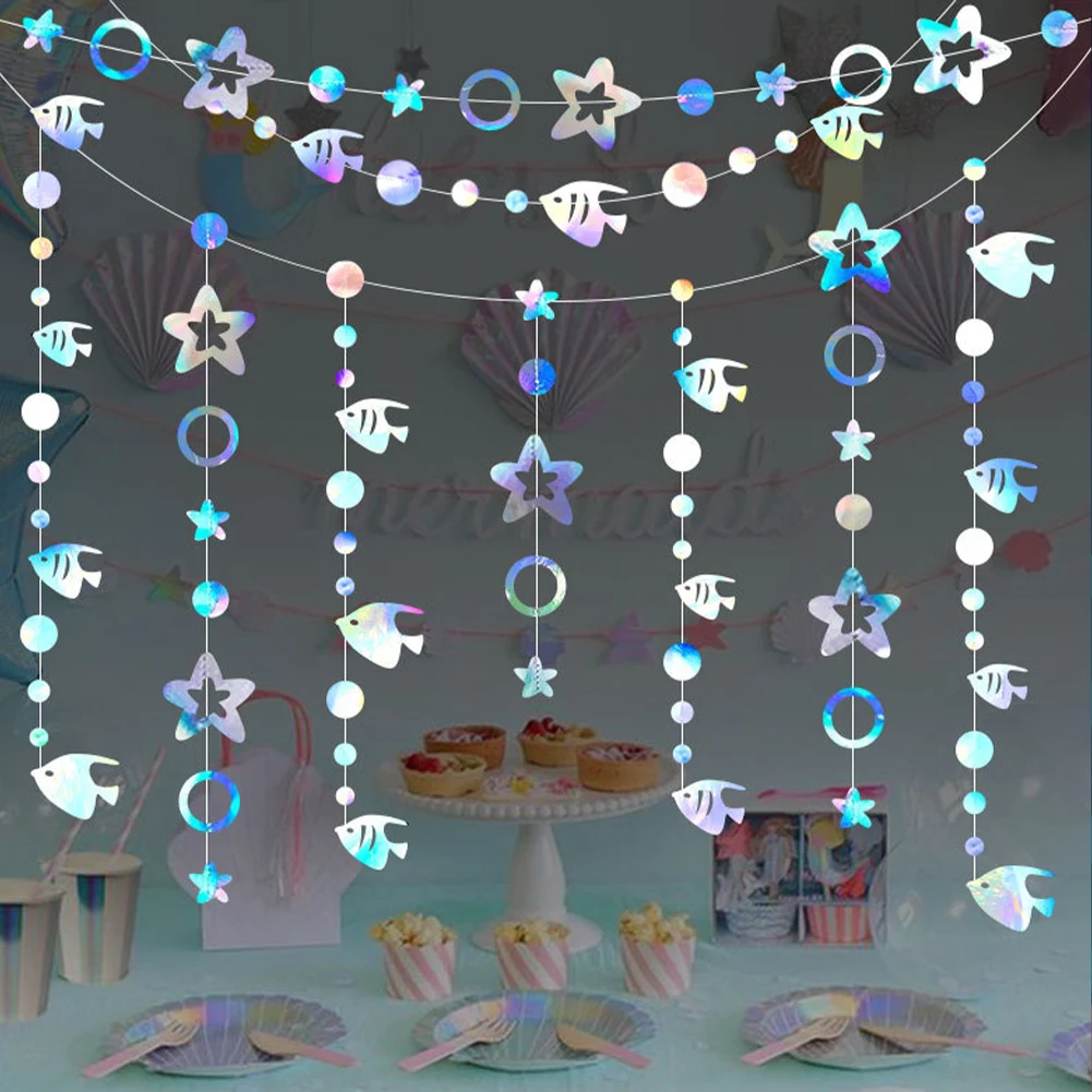 

Laser Mirror Paper Star Dot Garland For Wedding Kids 1st Mermaid Birthday Party Decoration Baby Shower Home Hanging Banner