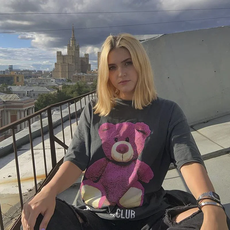 

Футболка женская хлопковая с коротким рукавом и круглым вырезом, с принтом