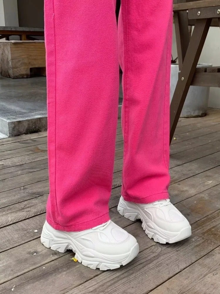 2024 Ropa Y2K модные розово-красные корейские повседневные узкие джинсы для женщин