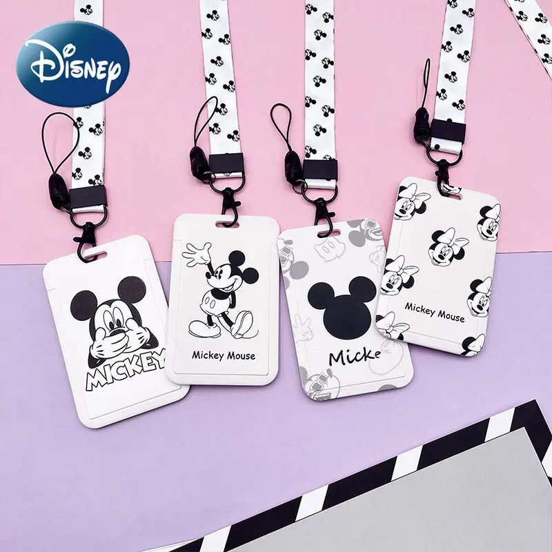 

Disney Mickey ID Card Holder Slide Cover Long Lanyard Badge Holder Cartoon Bus Access Membership Card Protector