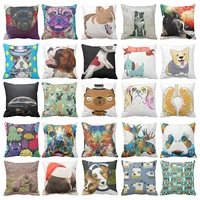 animal dog printed cushion cover suede nap throw pillow covers living room sofa bedroom pillowcase for couch office seat bed car