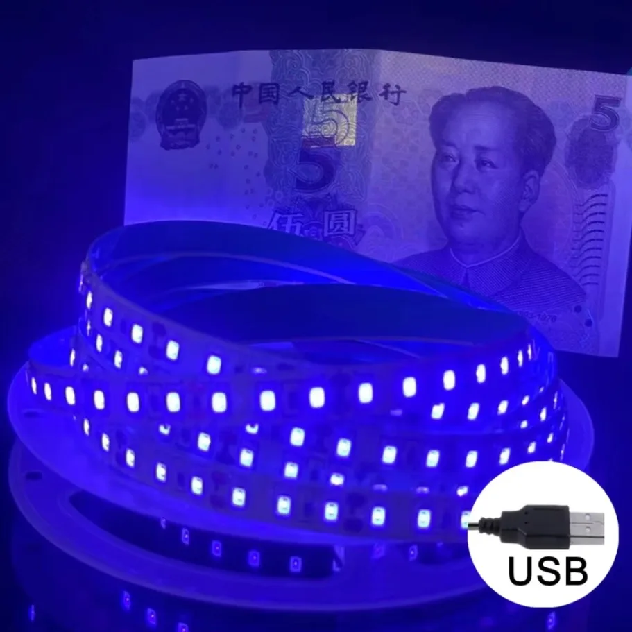 Гибкая Уф-светодиодная Лента 2835 Smd 5 В Фиолетовая Ультрафиолетовая 395-405 Нм Для
