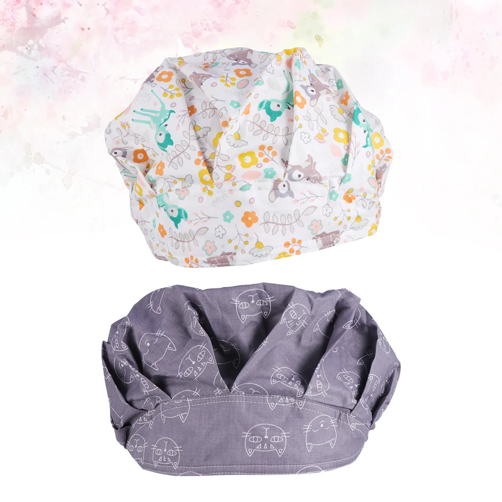 

2pcs Surgeons Cap Unisex Cutes With Buttons Cotton Adjustable Scrub Hats Tie Dye Cutes With Buttons Bouffant for Men ( Deer