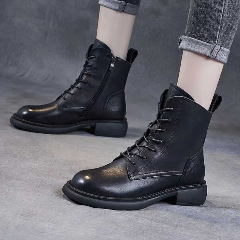 

Женские ботинки в британском стиле ретро, модные тонкие мягкие ботинки на плоской подошве, с перекрестными ремешками и боковой молнией, 2022