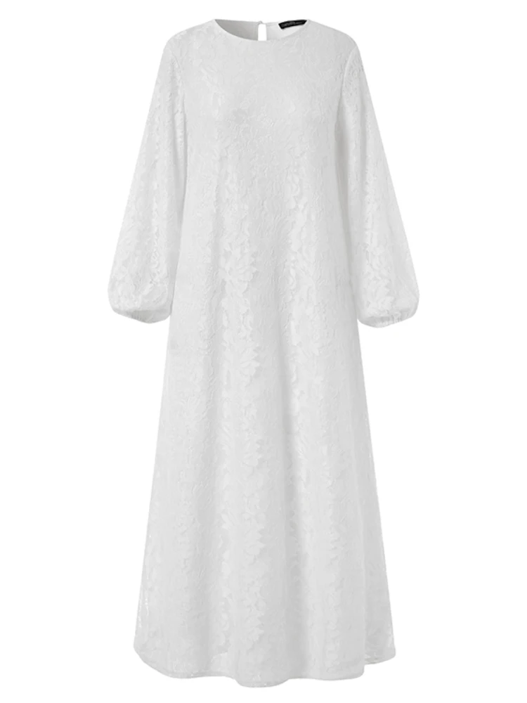 ZANZEA женское элегантное кружевное вязаное крючком мусульманское платье с