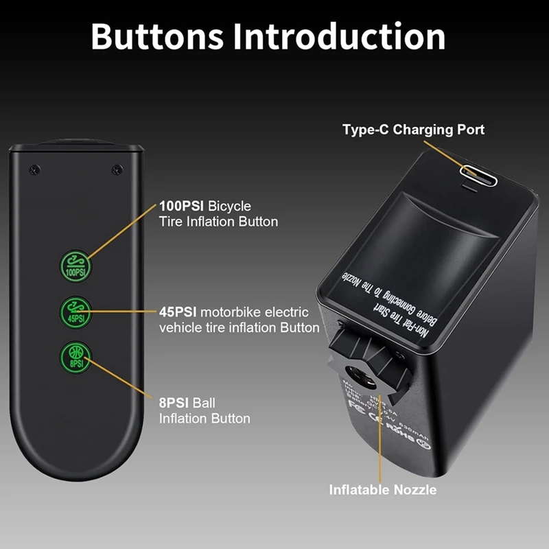 Велосипедный мини-насос 1260 psi велосипедный насос для шин мАч перезаряжаемый