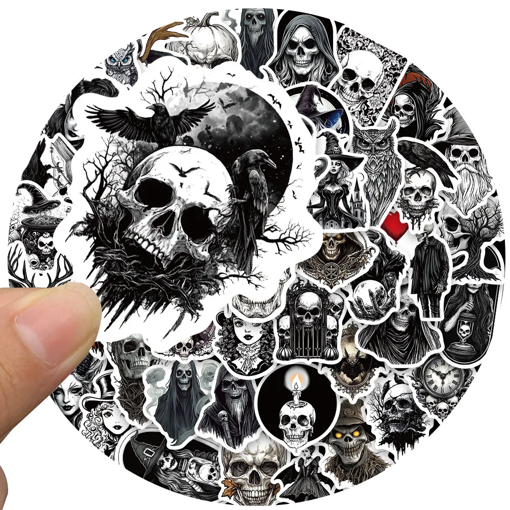 

50 шт., готические темноты, эстетические наклейки с черепом ведьмы для багажа, ноутбука, бутылки с водой, тетради, водонепроницаемые виниловые наклейки с граффити