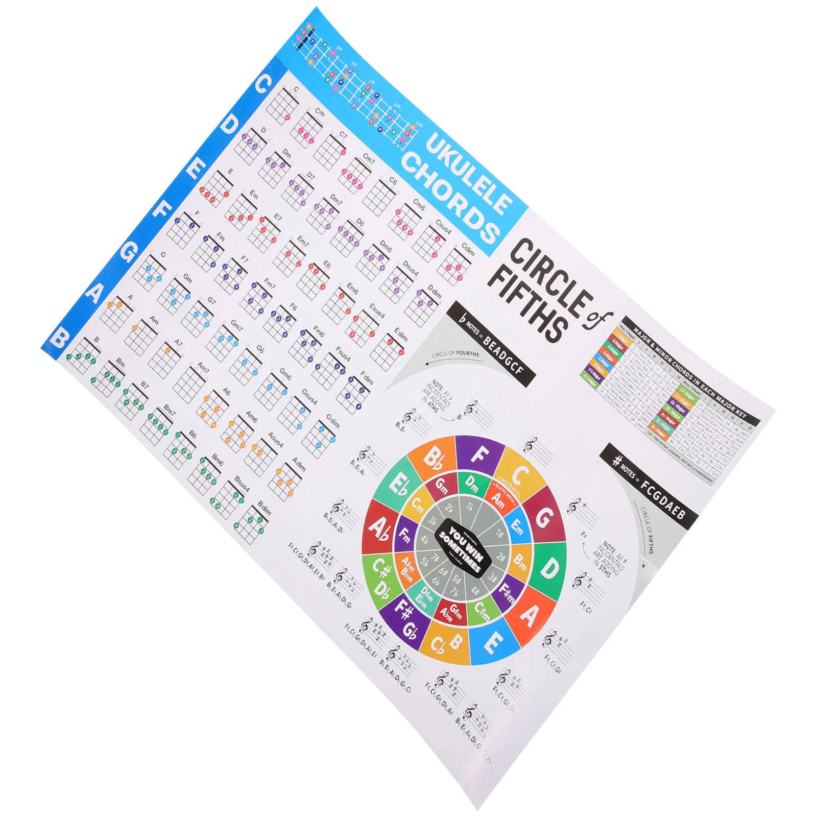 

Портативное укулеле, аккорд, плакат для начинающих, теория музыки, бумага с покрытием, круг пятых