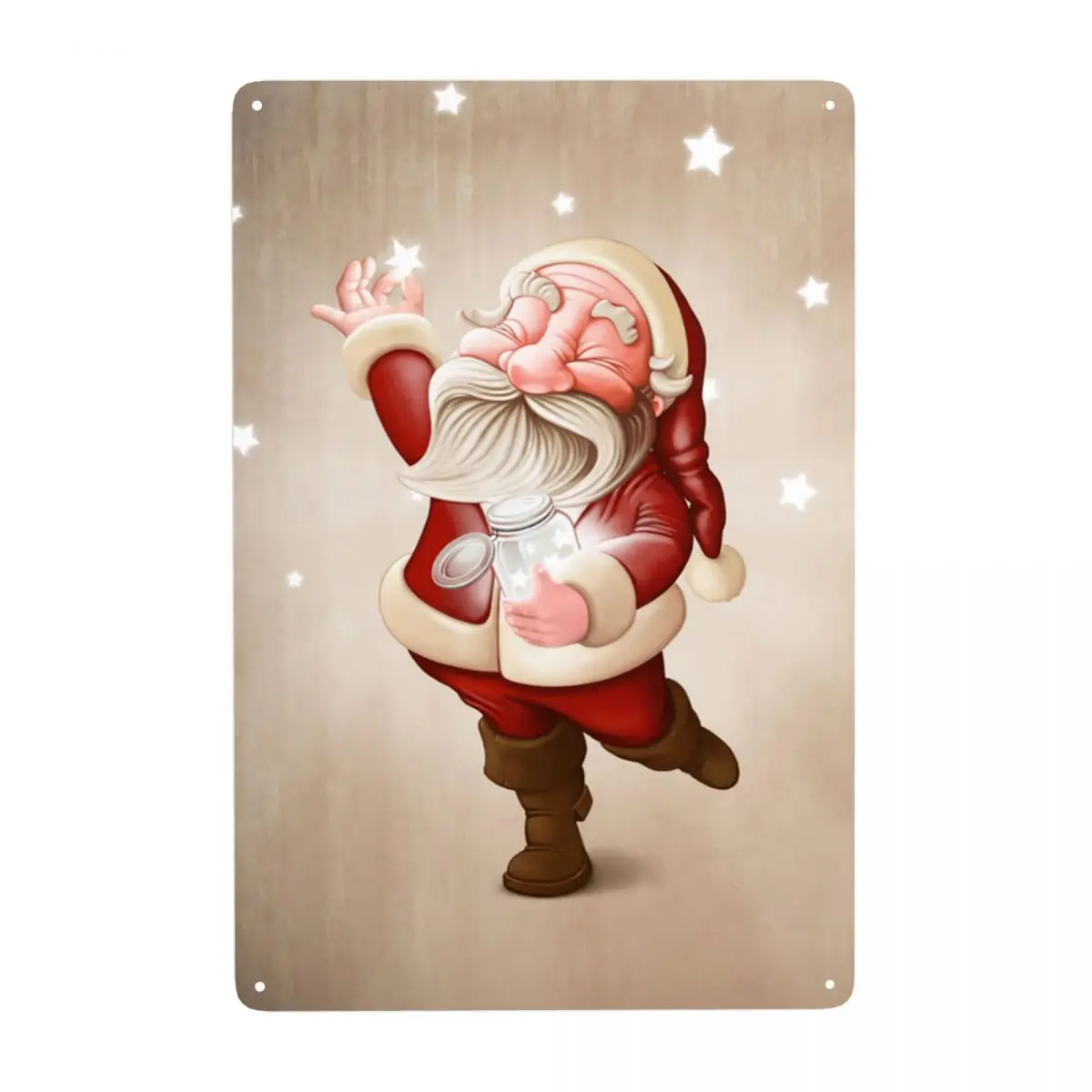 

Персонализированный винтажный Санта-Клаус, собирает звёзды, металлический знак, персонализированный Рождественский фон, Настенный декор д...