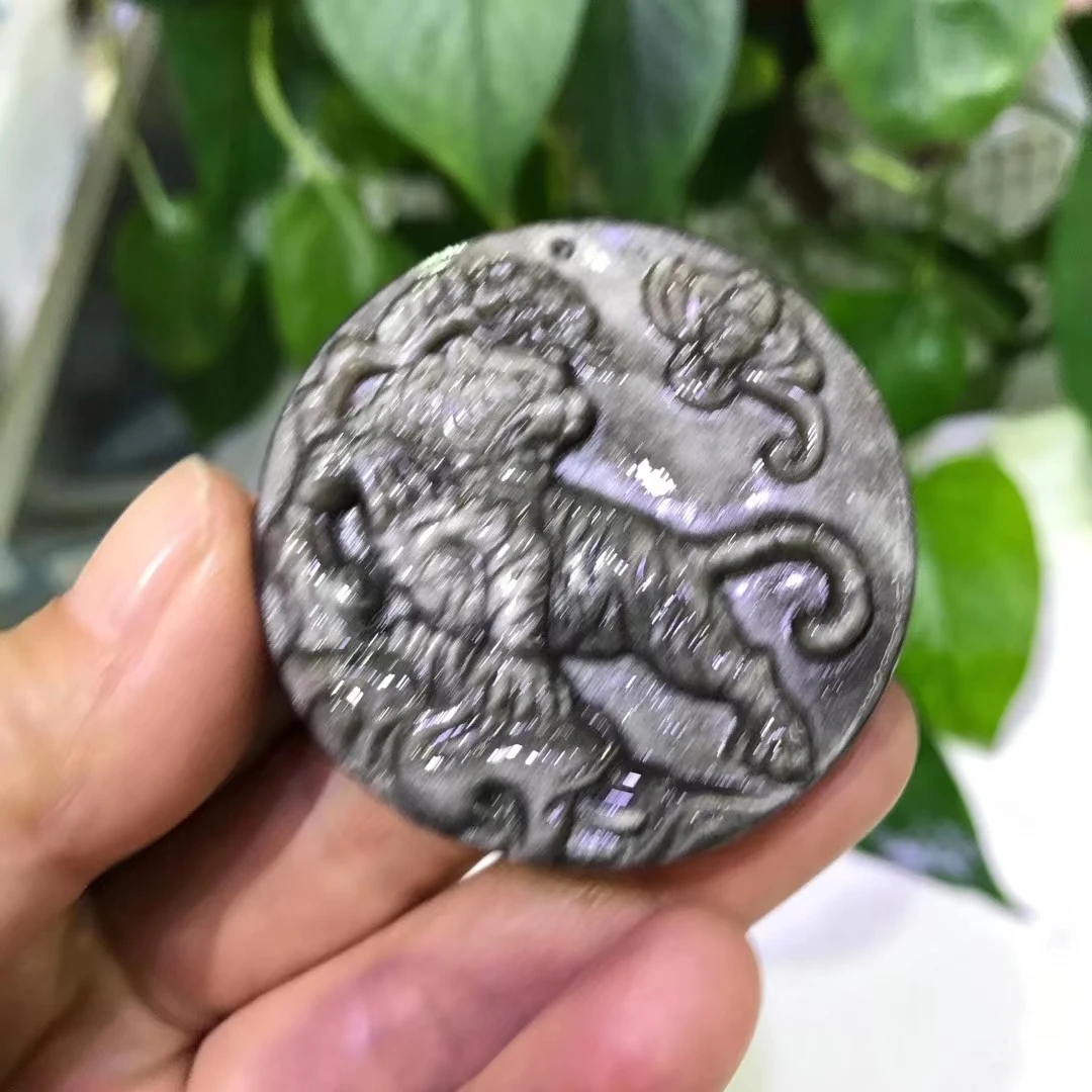 

Natural Gold and silver Obsidian Crystal Stone tiger Hand Carved Animal Figurine Energy Crafts Home Decoration As Gift 1pcs