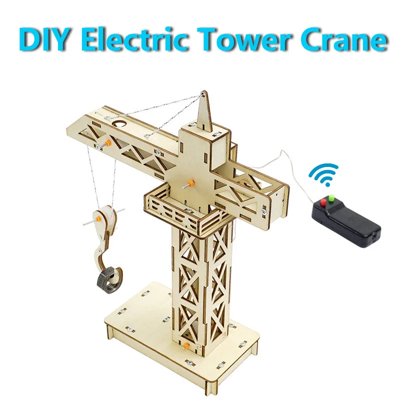 

Electric RC Building Crane Blocks Model Wooden Mechanical Kit DIY Assembly Science Experiment Interesting Toy For Kids Gifts