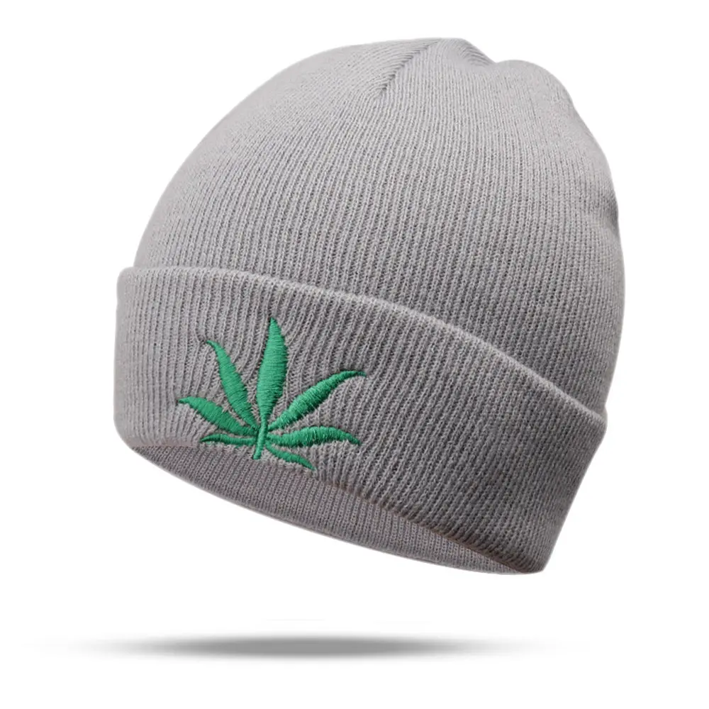 

Fashion Men Winter Weed Leaf Beanie Hats Warm Hip Hop Punk Knitting Hats For Women Autumn Woolen Cap Skullies шапка мужская 2021