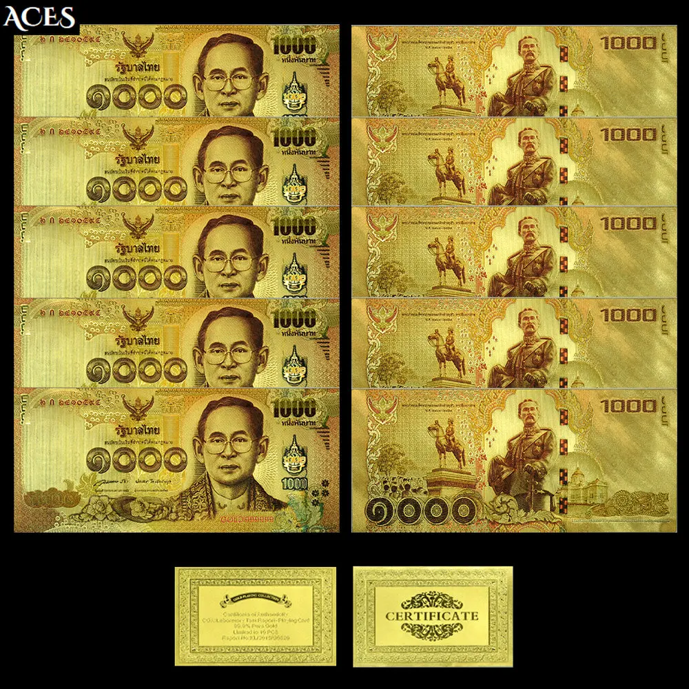 

10pcs 1000THB Gold Banknotes 2017 Years Thailand Notes Money Collectibles Replica Commemorative Notes of King Rama IX