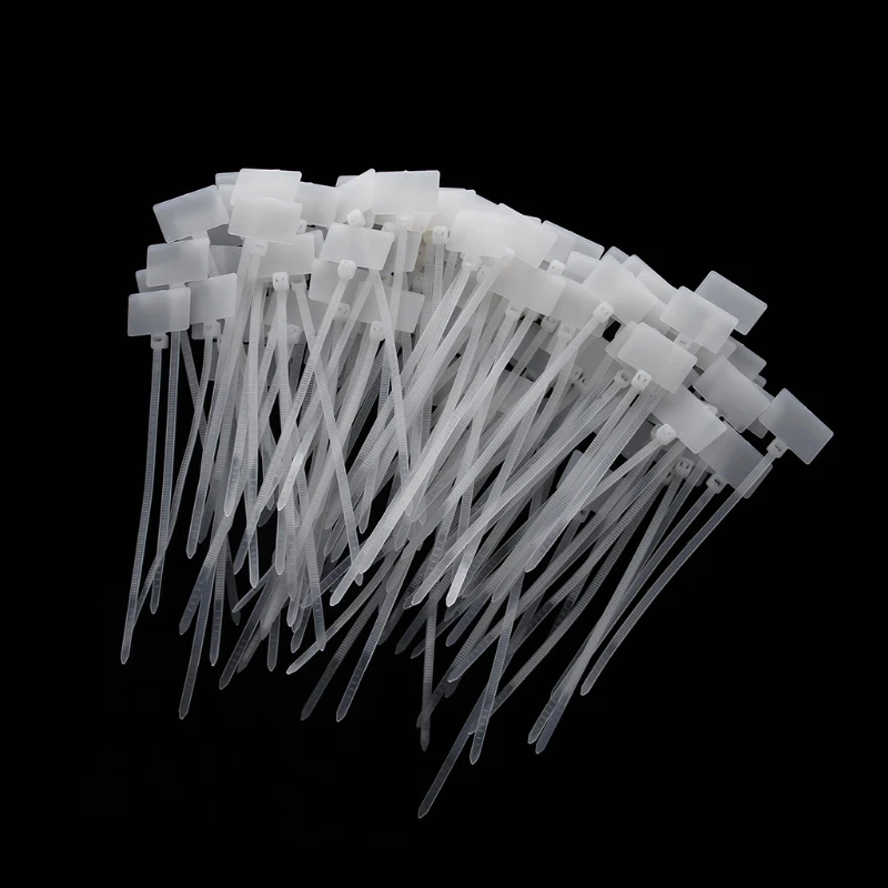 

100 Pcs White Plastic Nylon Mark Tags Label Sticker Cable Zip Ties 2x11cm