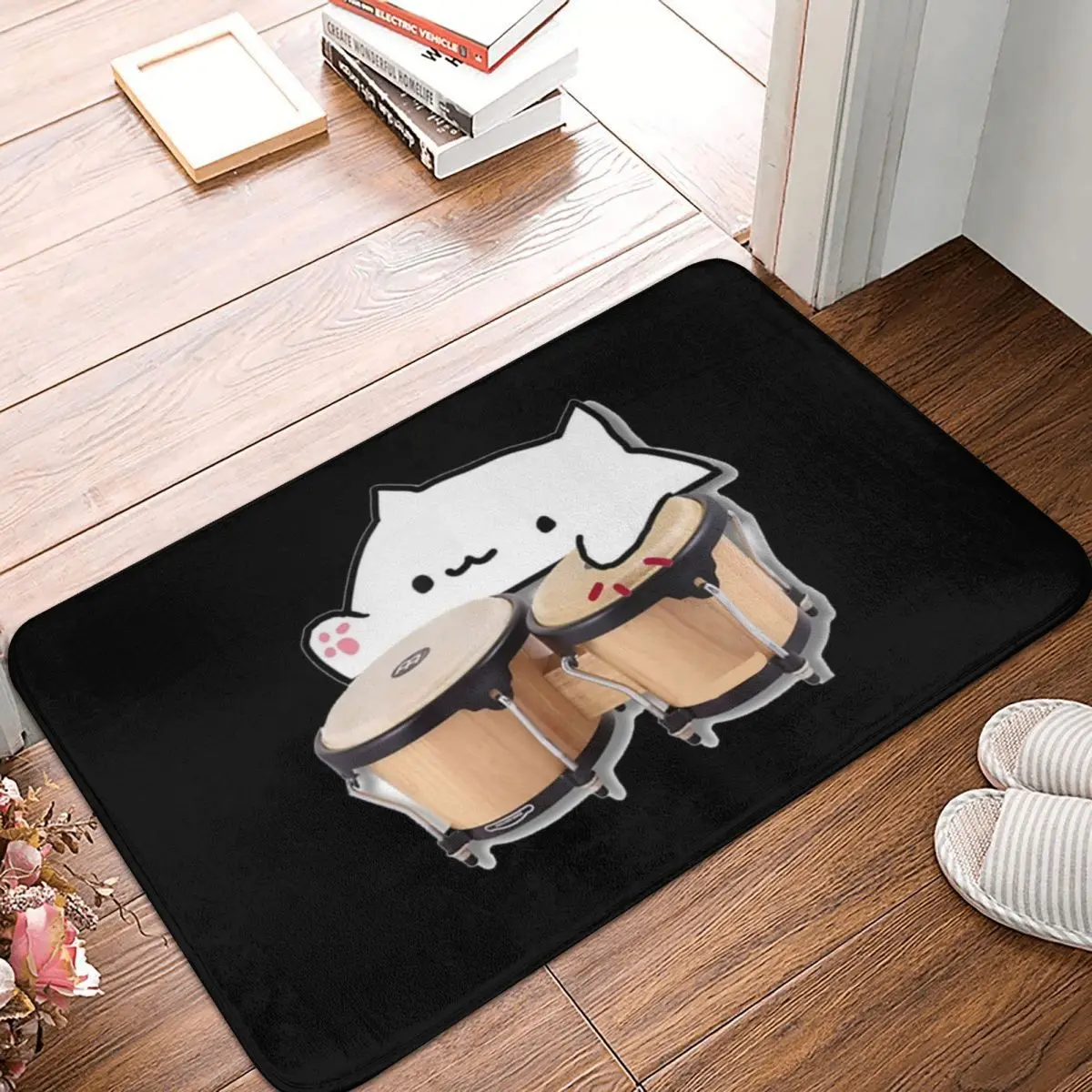 

Bath Mat Funny Bongo Cat Music Cat Decor Rug Carpet Doormat Anti-slip Entrance Living Room Home Kitchen Durable Bathroom Toilet