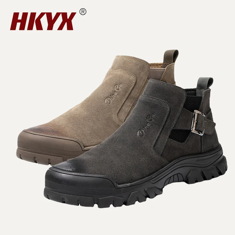 

Мужские светильник уличные походные замшевые ботинки, мужские ботильоны, прочные удобные ботинки, защитная обувь с металлическим носком