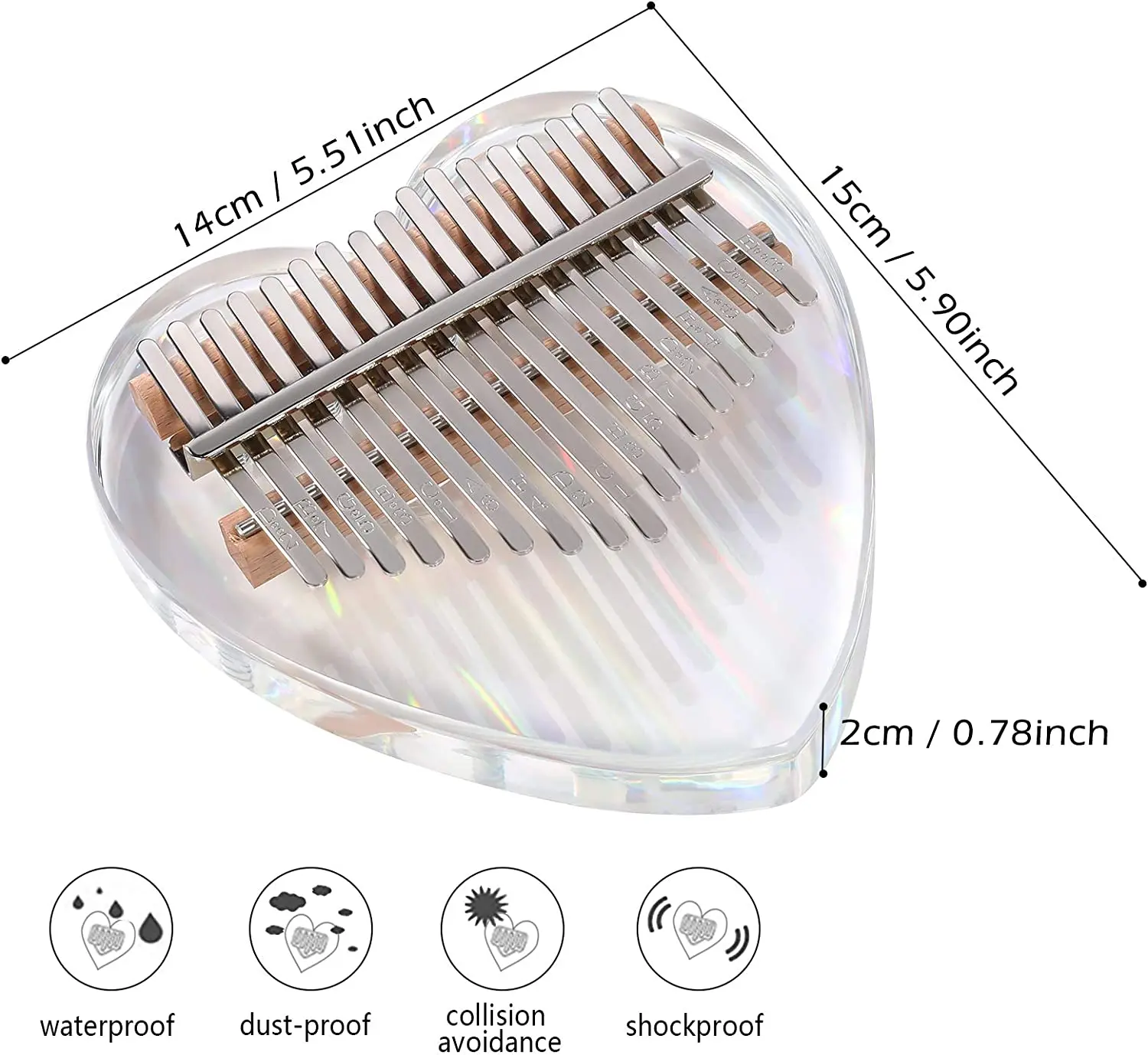 Калимба Палец Фортепьяно 17 Клавиш Калимба сердце смола Палец прозрачного акрила Качественный музыкальный инструмент Африка.