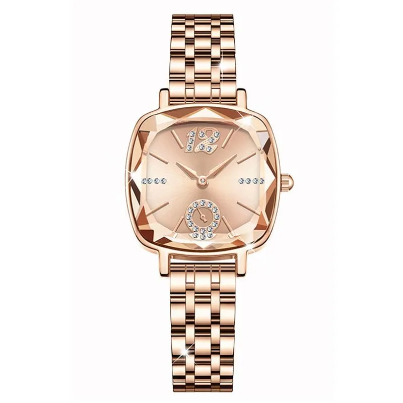 High Quality Cut Glass Square Dial With Diamond Inlaid Waterproof Women's Watch, A Great Gift For Elites