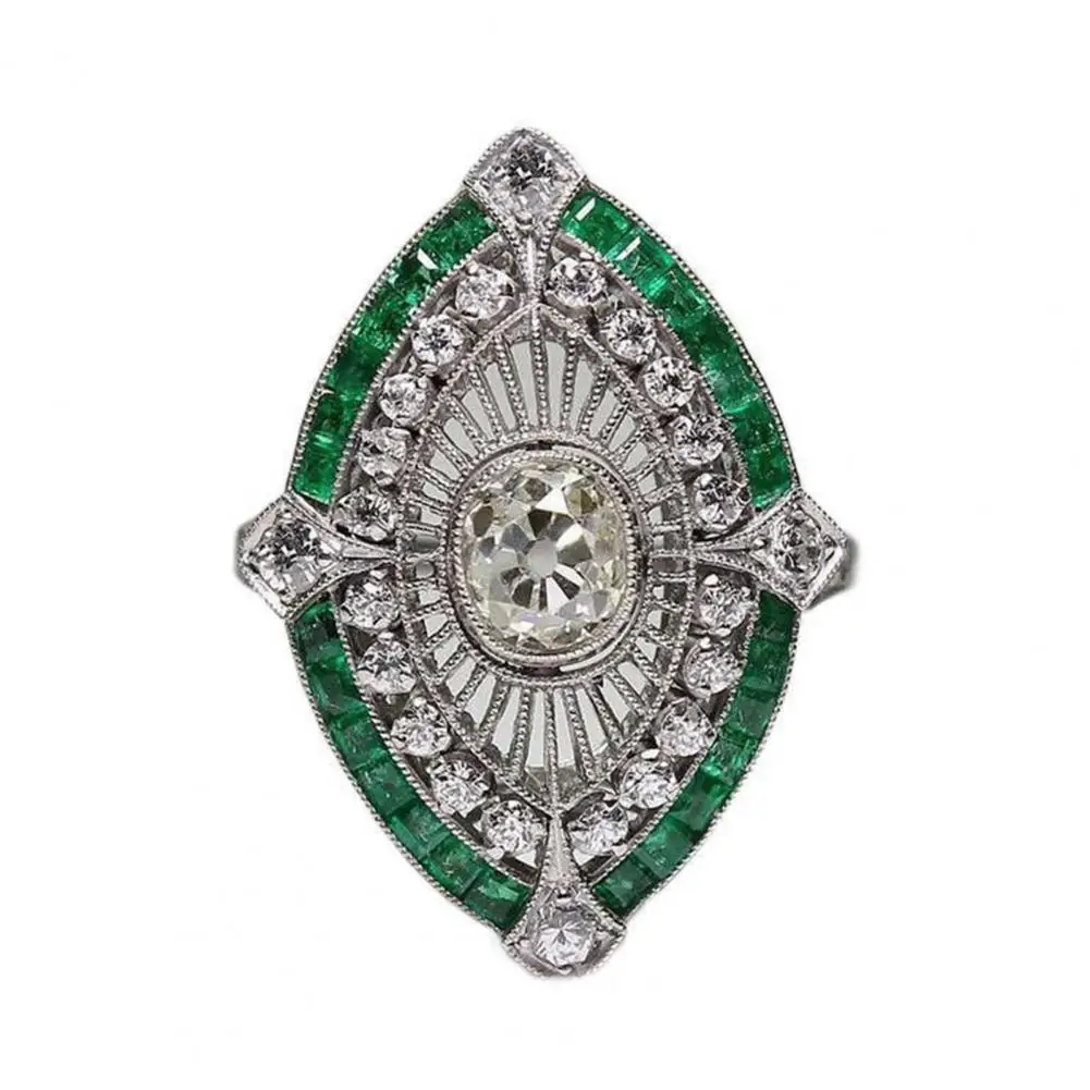 Dress Up Gift Emerald Faux Gemstone Finger Ring Fine Jewelry for Anniversary