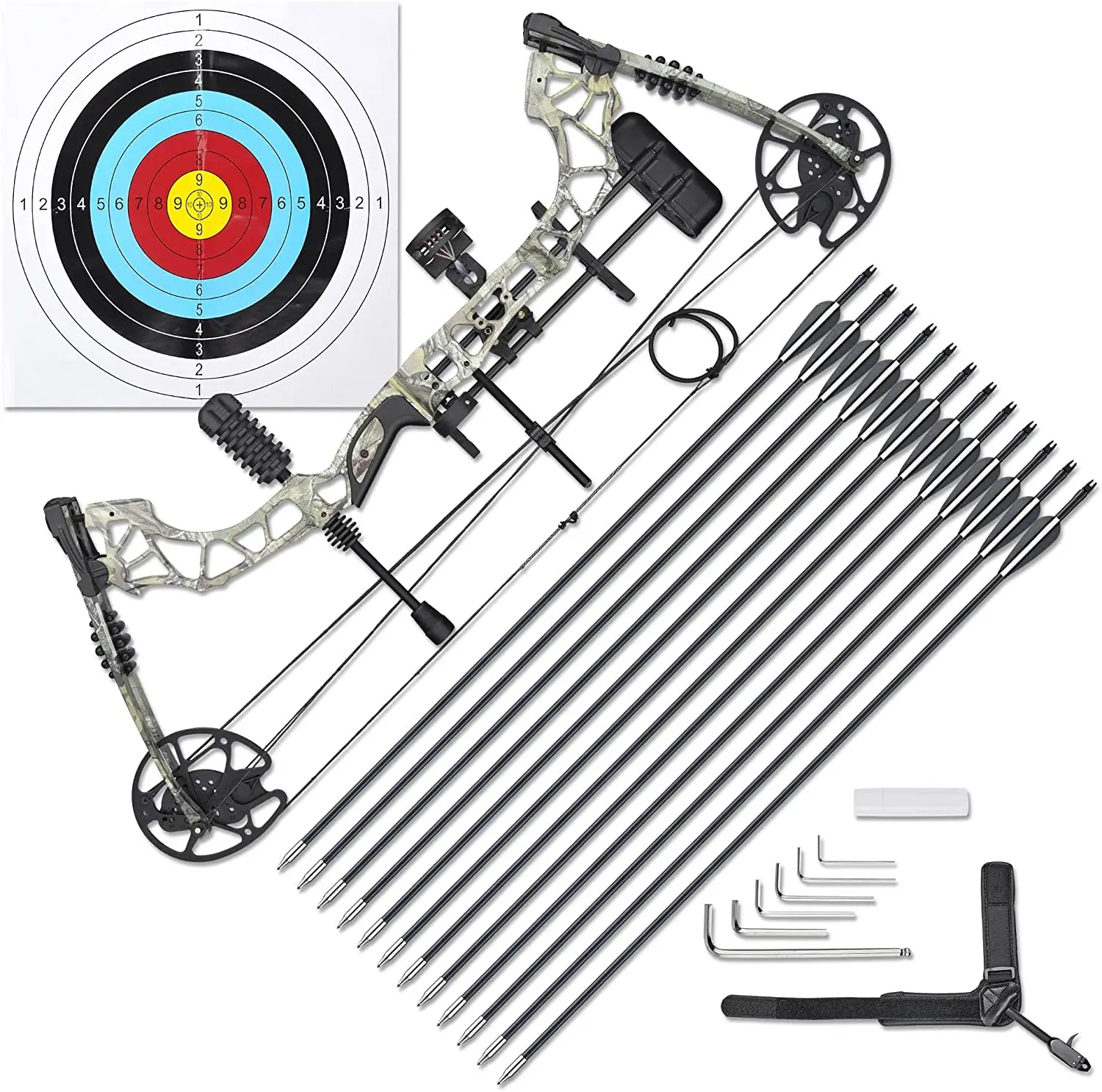 

35- 70 Lbs Pro Compound Bow Kit Adult Professional Right Hand Target Practice Hunting Arrow Archery, Camo and Black