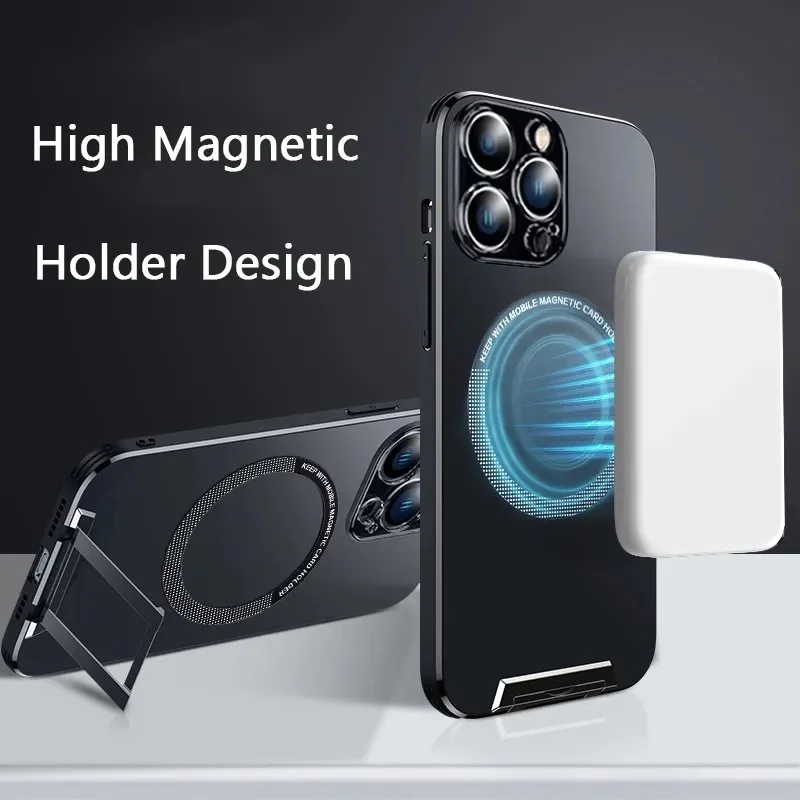

Магнитный чехол для телефона с невидимой подставкой для Magsafe Беспроводная зарядка iPhone 14 13 Pro Max Plus Чехлы Противоударная задняя крышка