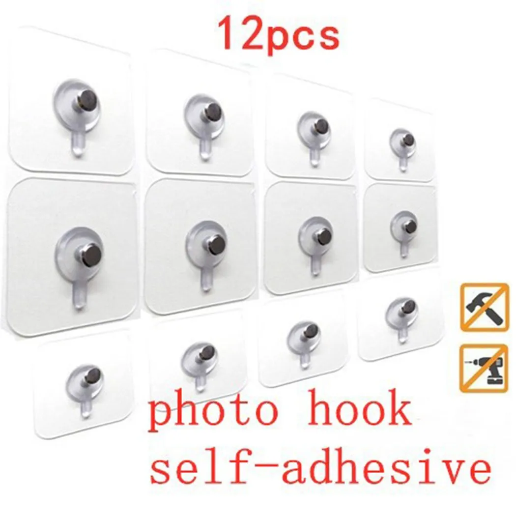 

Shelves Wall Stickers Stainless Steel Wall Organizer Waterproof 12Pcs/Set Frame Hanging Hook Traceless Viscose