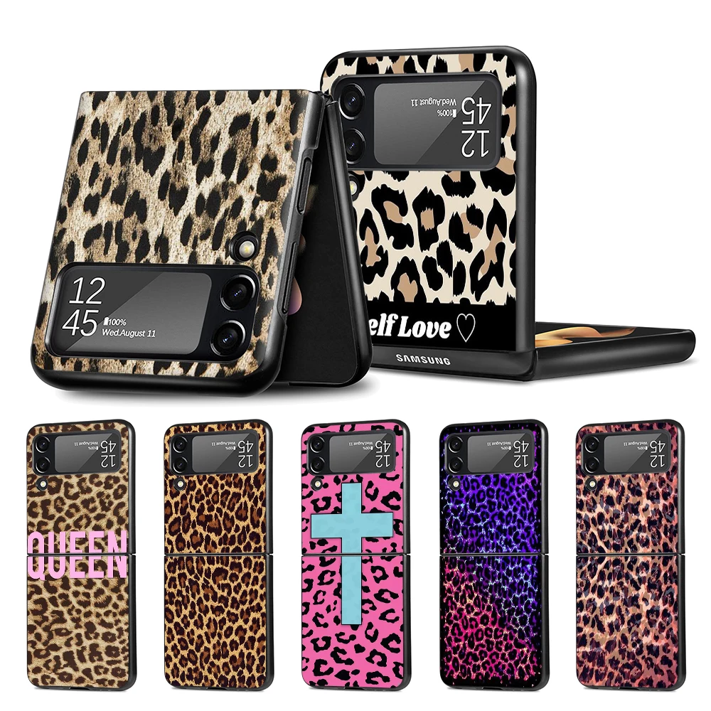 

Чехол с леопардовым принтом для Samsung Galaxy Z Flip4 Flip3 5G Funda Z Flip 3 4 Black Hard PC Cases Zflip3 ZFlip4, чехол для телефона