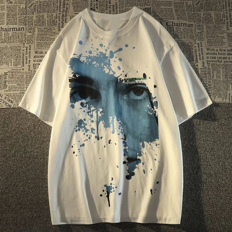 

Футболка женская оверсайз из натурального хлопка, с принтом в виде чернил