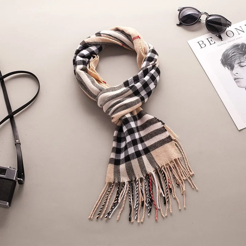 Кашемировый теплый женский зимний плотный шарф в клетку длинная шаль с