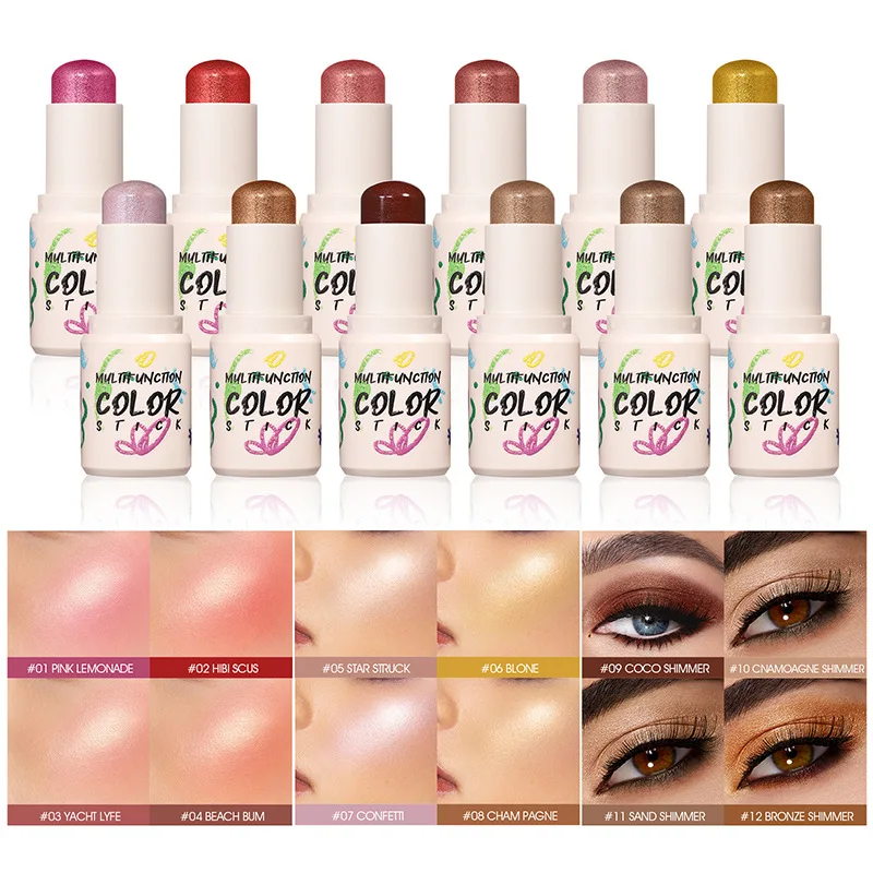 

Cream Blush Highlighter Eyeshadow Stick Natural Luminous Waterproof Beautiful Pearl Face Luminizer Bronzing Contour Makeup Stick