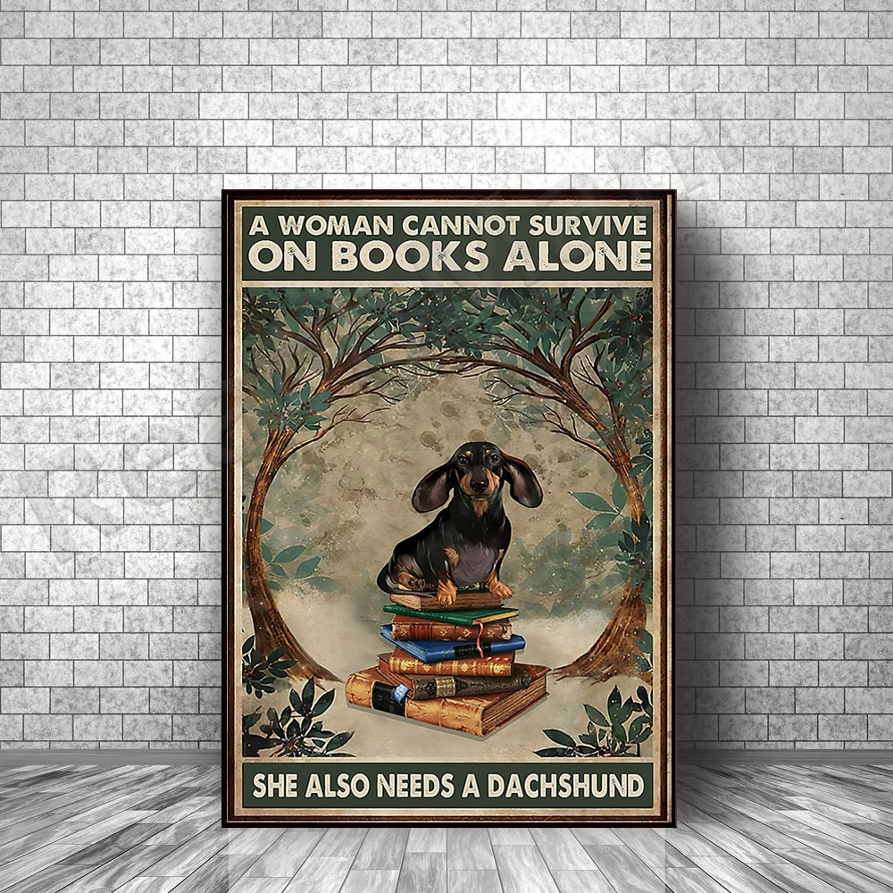 

Woman Love Dachshund And Book Vertical Poster, Books Vintage Poster, Dog Lover Poster, Love Reading Book