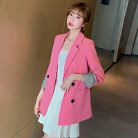 casual blazer woman 2022 elegant female spring trench coats outfit korean office wear overcoat clothing polyester white jacket