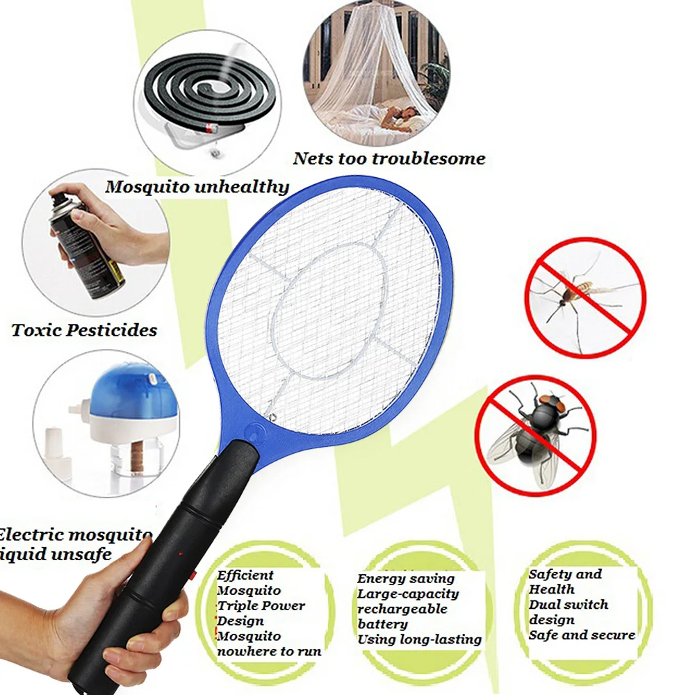

2 AA batteries Operated Hand Racket Electric Mosquito Swatter Insect Home Garden Pest Bug Fly Mosquito Zapper Swatter Killer