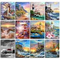 gatyztory diy oil painting by numbers kits lighthouse wall art frameless pictures by numbers seascape for childrens room decor
