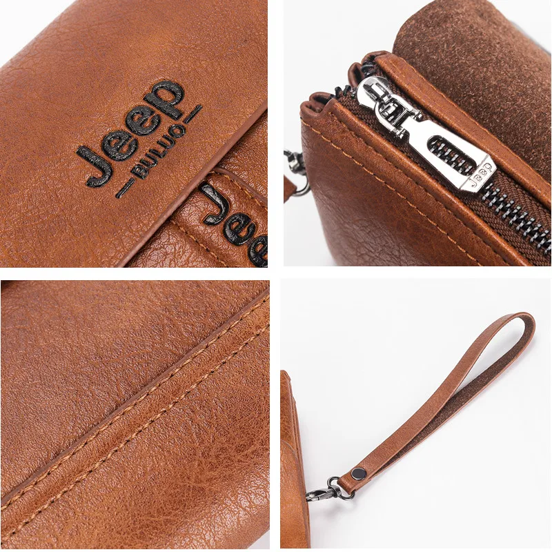 JEEP BULUO Mens Wallet Clutch Bag PU Leather Coin Purse Long Fashion Business Style Men's Handbag Card Bags Soft Key Bag images - 6