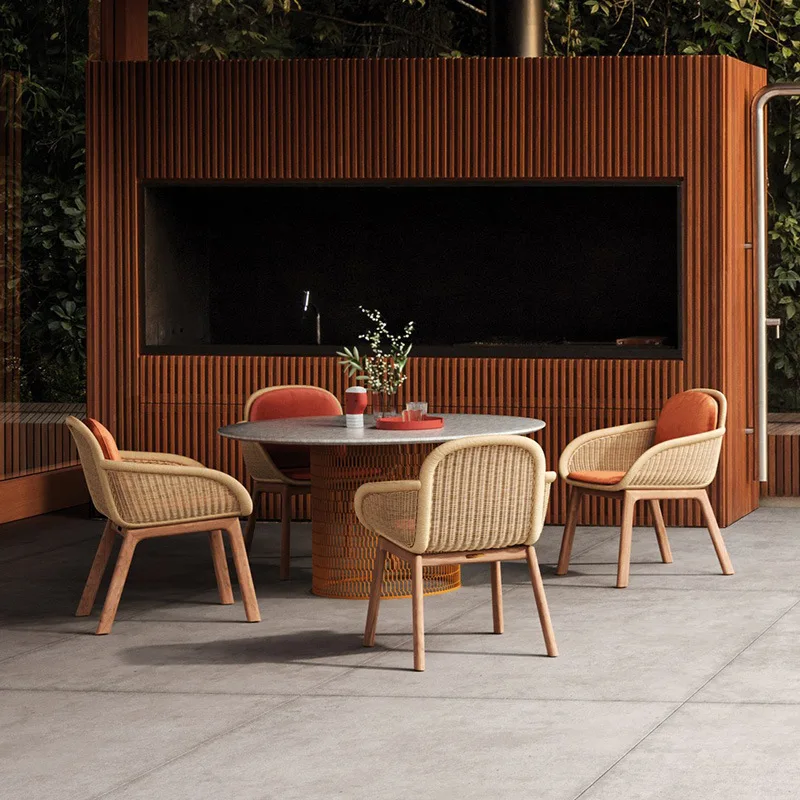 

Open-air Garden Courtyard Luxury Teak Homestay Villa table chair combination