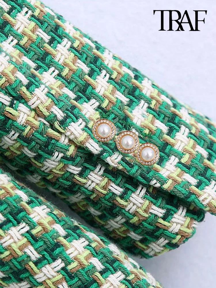 Пиджак женский твидовый двубортный с длинным рукавом и карманами | Женская