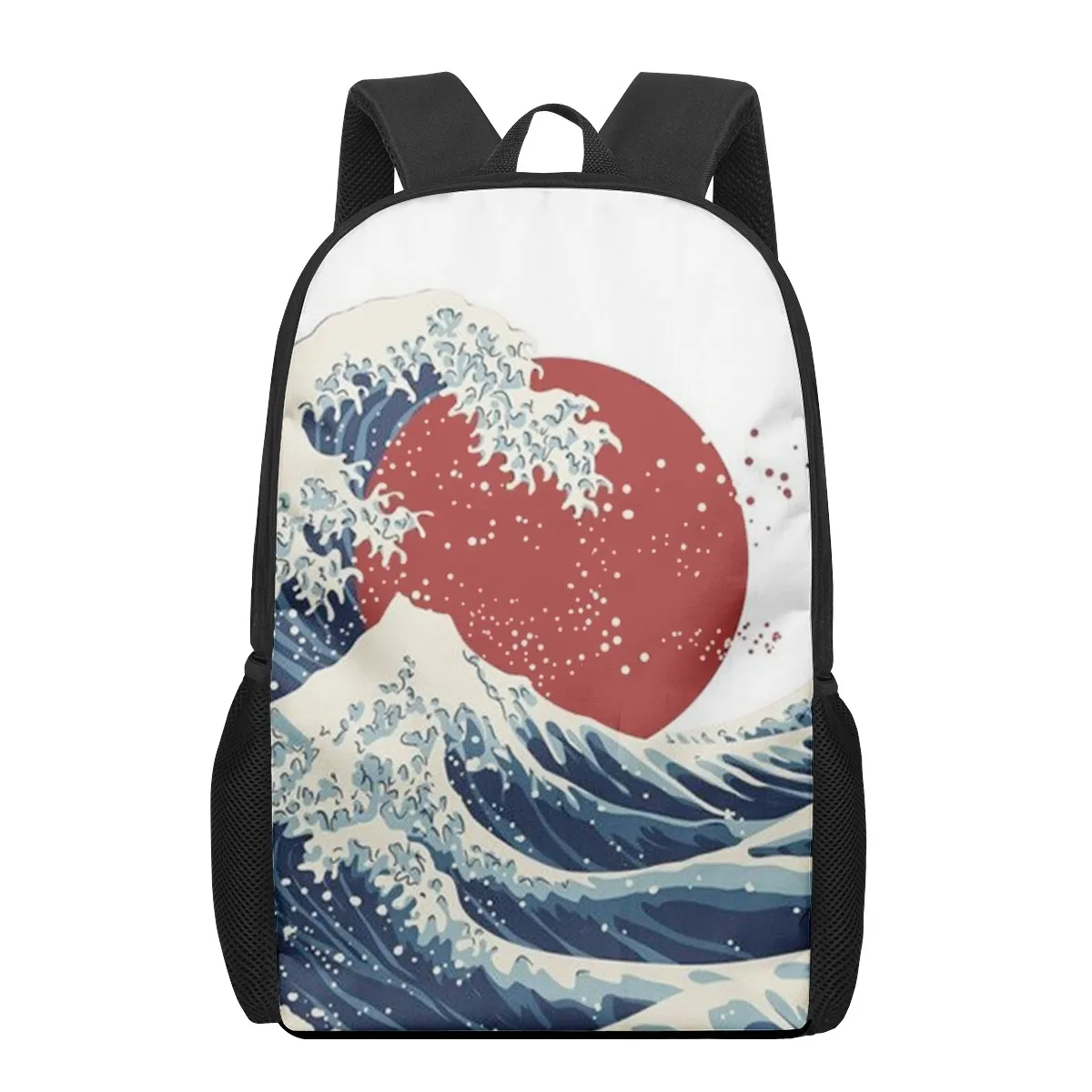 Японская эстетичная школьная сумка с принтом волн для подростков 16 дюймов, школьный рюкзак для мальчиков и девочек, школьная сумка для студ...