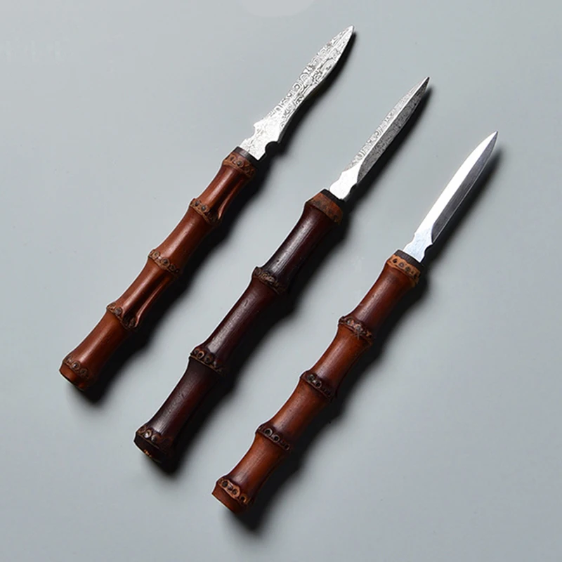 

1Pc Tea Knife Needle Puer knife Cone Bamboo whip pattern Puerh Stainless Steel Tea Knife Damascus Professional Tea Ceremony Tool