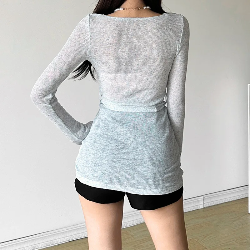 Женская трикотажная футболка с длинным рукавом и воротником-стойкой