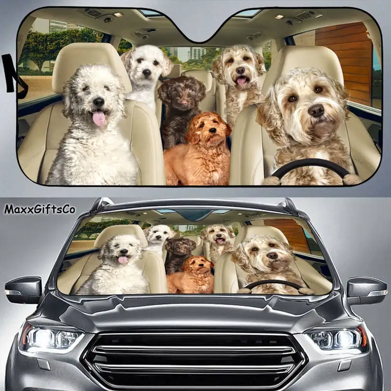

Labradoodle Car Sun Shade, Labradoodle Windshield, Family Dogs Auto Sunshade, Labradoodle Car Accessories,