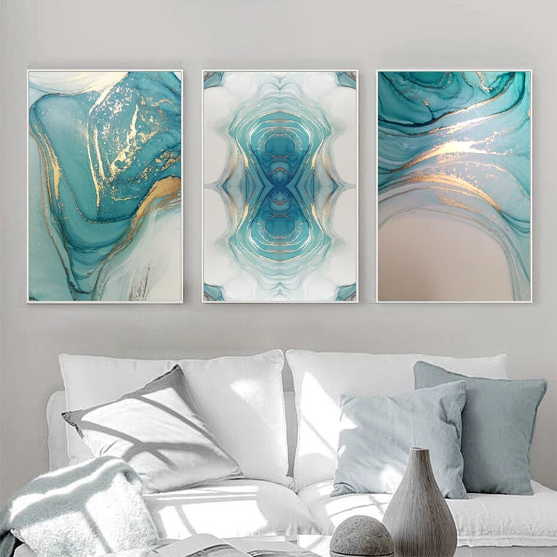 

Dark Green Marble Abstract Canvas Paintings Nordic Wall Art Posters and Print Pictures for Modern Home Living Room Decoration