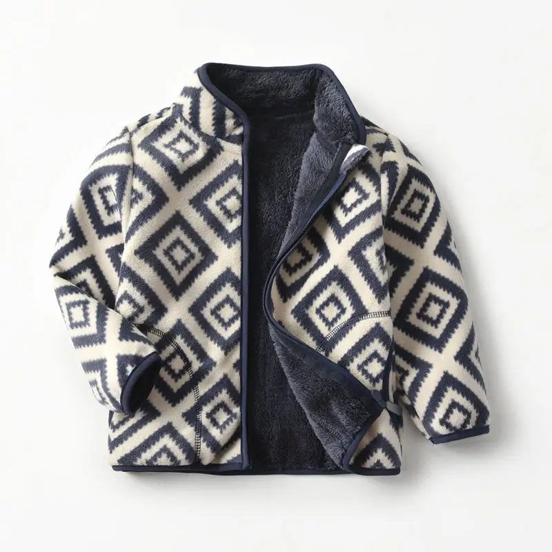 

2022 Autumn and Winter New Boys and Girl Polar Fleece Jacket Plus Velvet Thick Windproof Liner Baby Baby Stand Collar Fleece Top