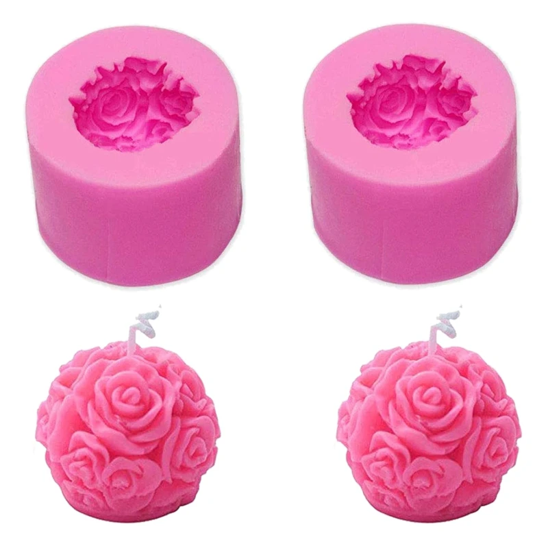 

2 Pack 3D Rose Ball Candle Mold Soap Mold, Silicone Mold for DIY Candle Making, Handmade Mini Soap, Polymer Clay
