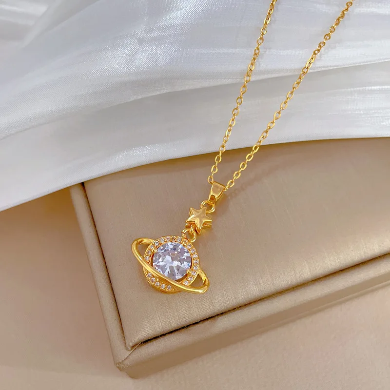 Женская подвеска в виде планеты и земли с фианитами