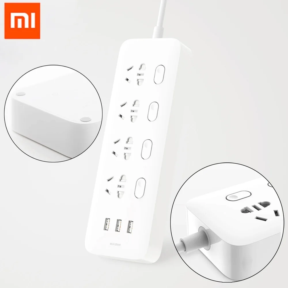 

100% Xiaomi Socket Mijia Power Strip Sockets 4 Individual Control 3 USB 5V 2.1A Fast Charging Extension Sockets With Safety Door