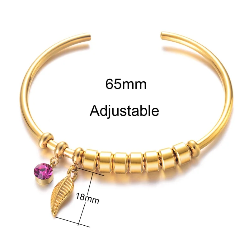 

Women's Stainless Steel Bohemian Stone Custom Name Bracelet 12 Colors Leaf Bracelet Personalized Gift